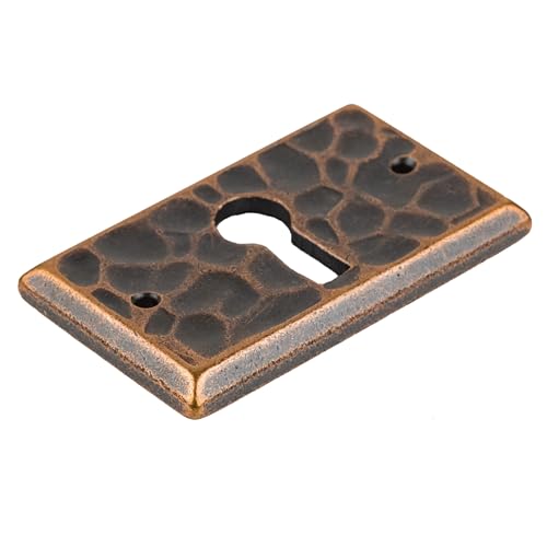 Mission Hammered Cast Brass Decorative Keyhole Cover | 1" x 1-5/8" | Keyhole Escutcheon Plate for Cabinet Door, Dresser Drawer, Desk | Antique Furniture Hardware | UA-296-AC