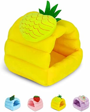 VOZRELS Guinea Pig Bed, Warm Fleece Cozy Hideout, Small Animal House Bedding for Rabbit, Bunny, Hamster, Hedgehog, Rat, Chinchilla, Ferret, Squirrel Cage Accessories (X-Large, Yellow)