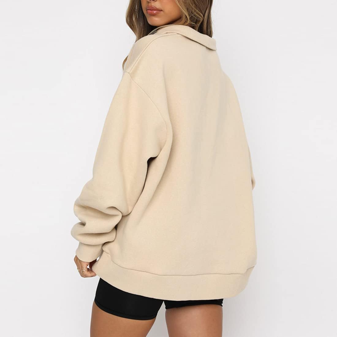 Meladyan Womens Half Zip Sweatshirt Oversized Long Sleeve Collar Drop Shoulder Solid 1/4 Zipper Pullover Jacket at  Women’s Clothing store