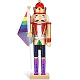 Gerrii 12 Inch Gay Pride Nutcracker Christmas Ornaments Christmas Wooden Pride Nutcracker King Figure Decoration with Rainbow Flag for Xmas Home Party Decor(White King)