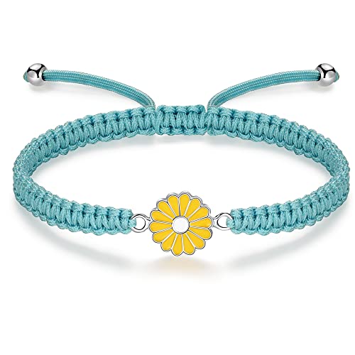 Image of Halloween Gifts for Girl, Sunflower Bracelets Jewelry Gifts, 925 Sterling Silver Handmade Rope Braided Bracelets