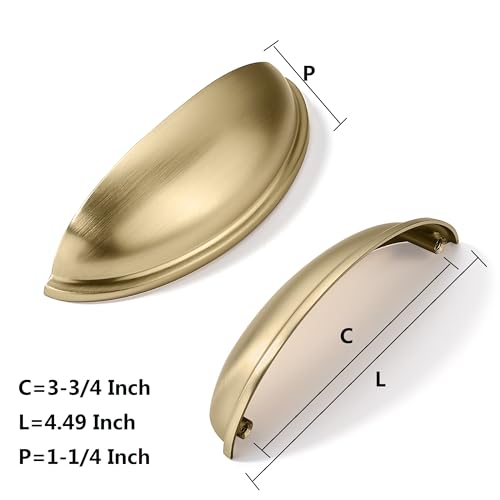 khtumeware 10 Pack 3-3/4" Gold Drawer Pulls Brushed Brass Cabinet Cup Pulls Kitchen Hardware Cabinet Handles Drawer Handles Knobs 3-3/4 inch Hole Center by khtumeware - Image 3