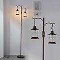ShuideHua Vintage Dimmable Floor Lamp with 2 Classical Lanterns, Rustic Farmhouse Design in Bronze Gold Finish, Perfect for Living Room or Bedroom