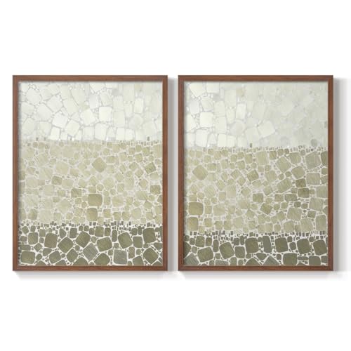 Renditions Gallery Set of 2 Peel & Stick Framed Prints, Abstract Wall Art, Cracked Earth Bedrock Wall Decor, Re-Stickable - Ready to Hang - 22"x28" - Walnut Frame LT585