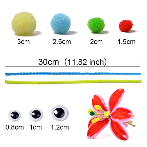 VICOVI 1200 Pipe Cleaners in 30 Colors,Arts and Crafts Supplies Set Include 24 Assorted Colors and 6 Glitter Colors, 100pcs Pipe Pompoms 50pcs Wiggle Googly Eyes and 450 Mix Colors Pony Beads