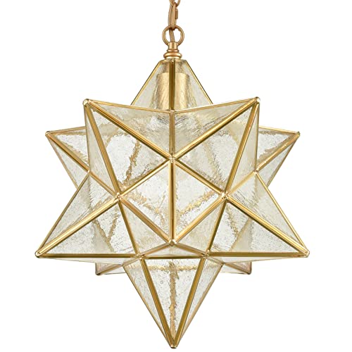 Daycent Moravian Star Light Fixture Modern Brass Seeded Glass Pendant Lights, 15-Inch #TOP7