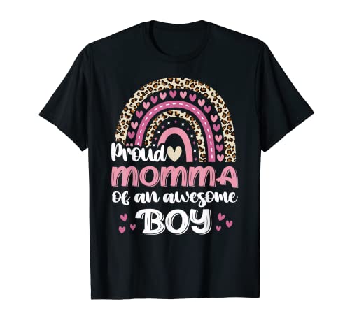 Proud Momma Of An Awesome Boy Leopardo Rainbow Mujer Camiseta