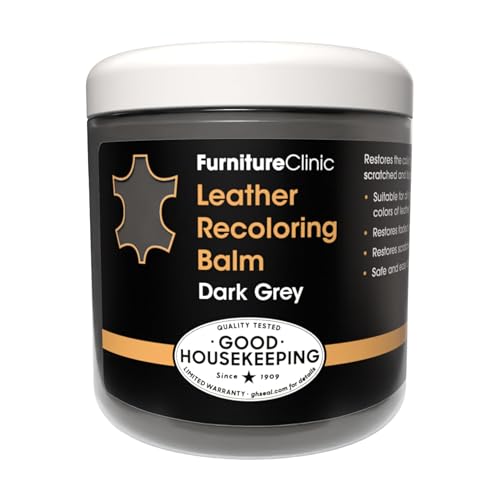The Original Leather Recoloring Balm by Furniture Clinic - Dark Grey Leather Dye for Furniture, Couches & Car Seats - Restore Scratched, Faded, & Damaged Surfaces