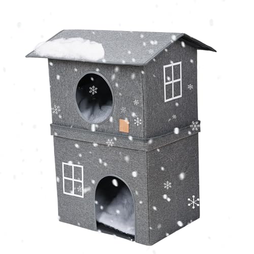 Katzenhaus, halbgeschlossener Unterschlupf mit 2 Ebenen | halbgeschlossenes Katzenhaus, zur Entspannung von Kätzchen, alle Jahreszeiten, privater und sicherer Platz für kleine Tiere
