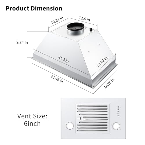 Image of Range Hood Insert 24 inch, Built in Kitchen Hood 600CFM, Ducted /Ductless Convertible Stove Hood with Stainless Steel Baffle Filter, Vent Hood Insert w / 3 Speed Fan, 2PCS Replaceable LED Lights