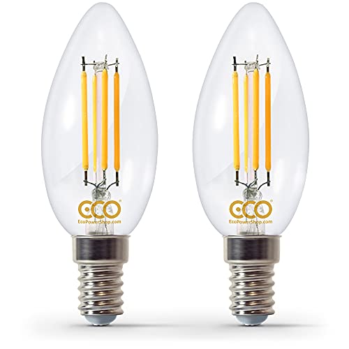 ECO 40W Dimmable Energy Saving Candle Light Bulb, Low Power 4W Vintage Style LED Filaments, 400 Lumen, Clear Glass, Warm White (2700K), E14 Small Screw Fitting SES, 25000Hrs Lifetime. (2xPACK)
