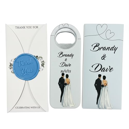 Wedding Bottle Opener Magnet, Personalized Bridal Shower Favors and Party Favors, Custom Fridge Magnet Bottle Opener, Wedding Gift and Thank You Gift for Guests, Bulk Packs 10–150
