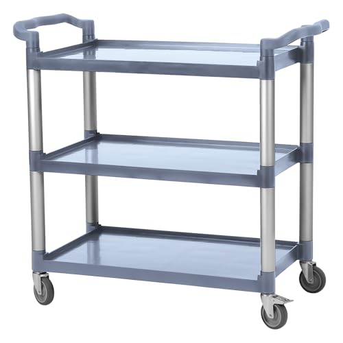 Service Carts with Brake Wheel, Heavy Duty 360 LBS Capacity Utility Service Cart, 3-Tier Restaurant Food Cart with Hammer for Office, Warehouse, Garag