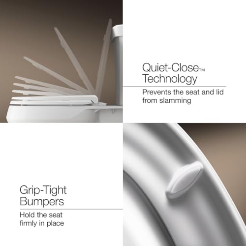 Image of KOHLER 4636-RL-96 Cachet ReadyLatch Elongated Toilet Seat Slow Close Soft Close, Toilet Seat Quiet Lid, Contoured Grip-Tight Bumpers Installation Hardware, Apartment Essentials, Biscuit