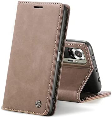 Chocoyi Leather Case for Xiaomi Redmi Note 10 4G/Note 10S, Protective PU Leather Wallet Case, Magnetic Closure, Card Slots, Stand Function - Coffee
