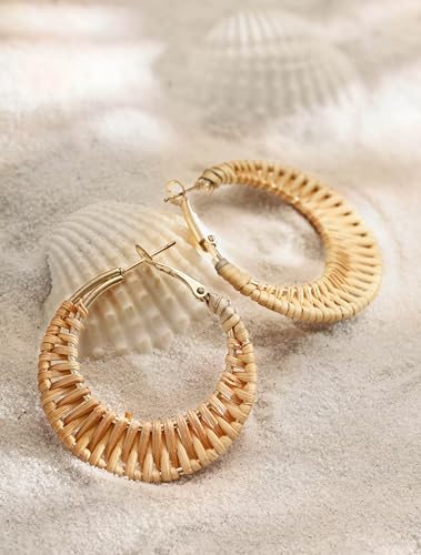 MINACHI Boho Handwoven Rattan Hoop Earrings, Bohemian Summer Beach Statement Jewelry Gift for Women (2)3