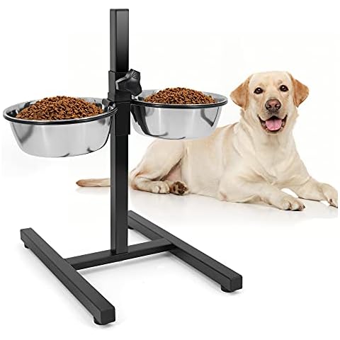 Elevated Double Stainless Steel Dog Bowls with Iron Stand Rack Adjustable Raised Height Dog Food and Water Feeder Pet Dining Table Pet Diner Dish Bowls for Dog Cat Puppy Rabbit Guinea Pig Chinchilla Cover