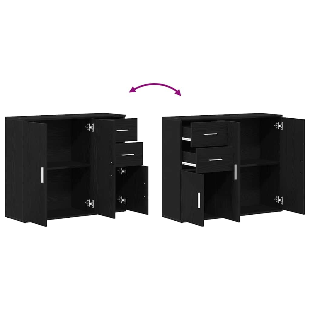 vidaXL Credenza Rovere Nero 91x29,5x75 cm Legno Massello di Argilla