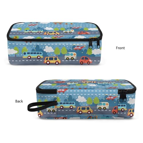 Image of Cartoon Car Boys Large Pencil Pouch for Kids Cool Pencil Case for Age 5-10 Children Pencil Container with Pen Slot Girls Pencil Bag for School Students Pencil Pouch Holder