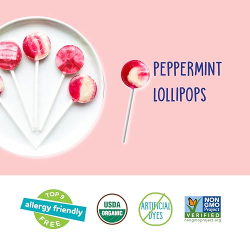 YumEarth Organic Candy Cane Lollipops - Individually Wrapped Peppermint Pops - Dye Free, Allergy Friendly, Non GMO, Gluten Free, Vegan - 30 Count (Pack of 1)