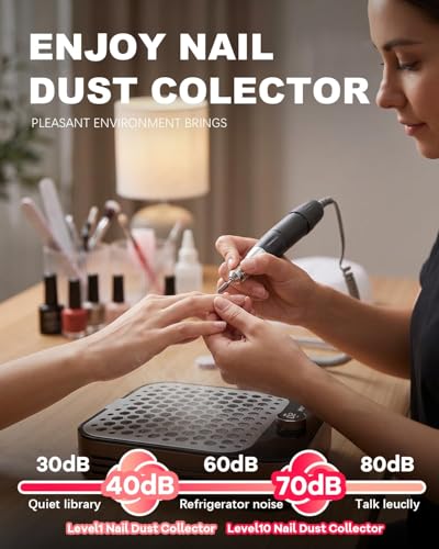 Image of Professional Rechargeable Nail Dust Collector, Cordless Nail Dust Vacuum Machine with Strong Airflow, Low Noise Manicure Dust Collector for Acrylic Gel Polish Nail Drill, Home & Salon Use