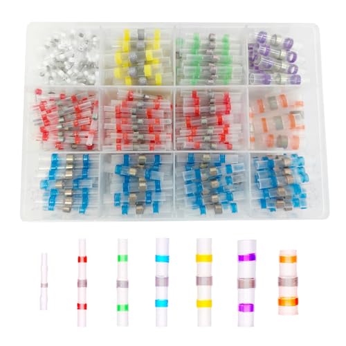 400 PCS Joint de Soudure Connecteur de Fil Isolés 7 Tailles de Etanche Cosse Soudure avec Gaine Thermoretractable Thermorétractables Souder Bout pour Motos...