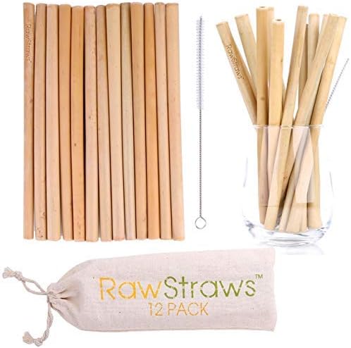 Organic Bamboo Straws Reusable – Eco Friendly Biodegradable Non Plastic Wood Drinking Straw (12 Pack)