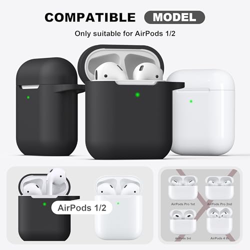 R-fun Compatible with AirPods 2nd Generation 2019,1st Gen 2016 Charging Case Cover,Soft Silicone Protective Case Compatible with Apple AirPods with Cleaner Kit & Keychain,Black