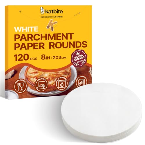 Katbite Unbleached Parchment Paper Rounds, Heavy Duty, White, 8 Inch 120Pcs