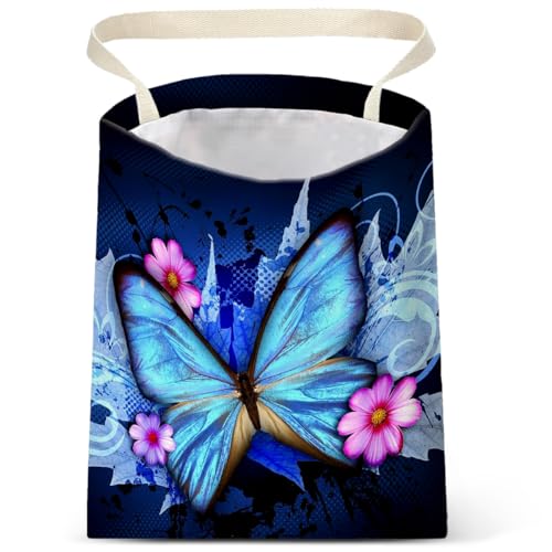 Image of Car Trash Bag Hanging No Snap Small Garbage Bag for Car Back Seat Cute Printed One-handed Strap Trash Bags Car Accessories-Blue Butterfly Car Trash Bags