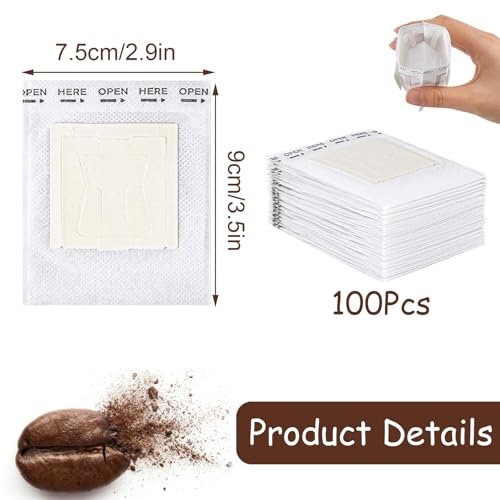 NVWA KIRO100Pcs Disposable Coffee Bags, Coffee Filters with Hanging Ear for Most Cups, Home, Office, Travel, Camping. Portable Drip Coffee is Disposable After Use, Convenient for Cleaning (White)