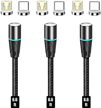 NetDot 12th Generation Magnetic Cable,Fast Charging and Data Transfer for Micro USB/USB-C Phones (3 pack black,1m/1.5m/2m)