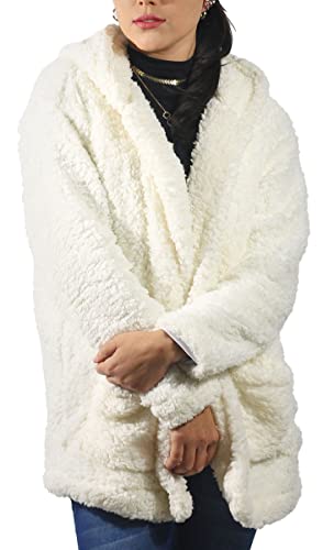 Casaco De Pelo Feminino Teddy Pelucia Sobretudo Blogueira Cor:Off-White;Tamanho:Único
