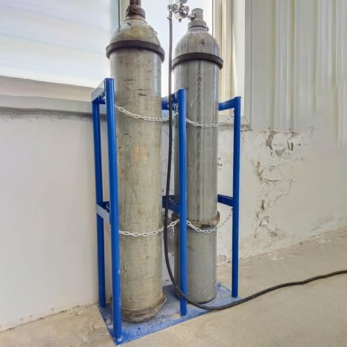 Heavy-Duty Gas Cylinder Holder Stand, Freestanding Cylinder Bracket w/Safety Chain Supported, Thickened Steel Gas Cylinder Organizer Shelf for Storage Tank/ Propane Tank/ Co2 Cylinder(60x20x45cm/23.6x