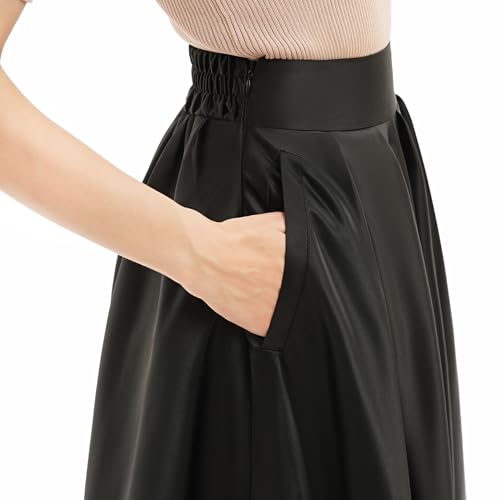 Diydress Women’s Satin Flared Swing Maxi Skirt Long Floor Length High Waist Fomal Prom Party Skirts with Pockets3