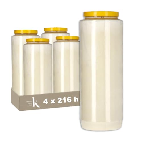 KRISTEN Bougie de neuvaine 9 jours – 216 heures de combustion – Blanc – Lot de 4 pièces – Pack économique – Bougie funéraire, bougie commémorative