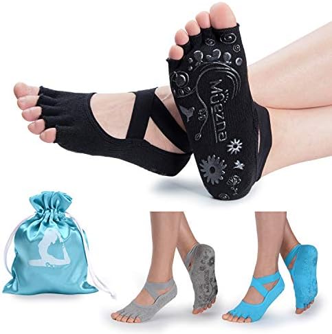 Muezna Non Slip Yoga Socks for Women, Toeless Anti-Skid Pilates, Barre, Ballet, Bikram Workout Socks with Grips