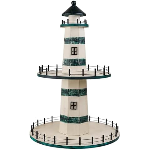 SAILINGSTORY Lighthouse Tiered Tray Stand Nautical Coastal Beach Decor Summer Tiered Tray Decor Teal Color Cover