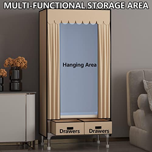 Armoire en tissu rose 70 cm avec tringle et 3 tiroirs pour vêtements