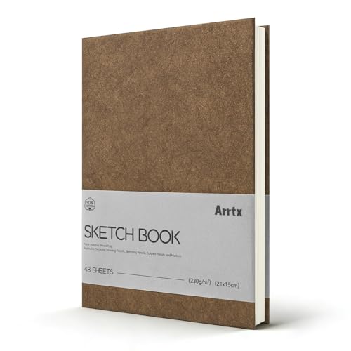 Arrtx プレミアム A5 スケッチブック ハードカバー 96ページ 230GSM 50%コットン 中性紙 厚手 描画パッド (21×15cm) 水彩画 インク 鉛筆用