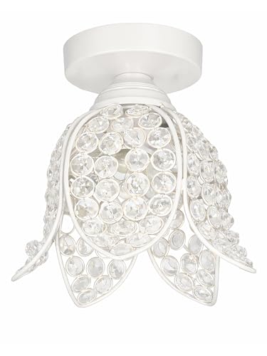 Image of Modern Crystal Flush Mount Ceiling Light | Gold Finish Decorative Ceiling Lamp for Hallway, Bedroom, Living Room, Balcony & Foyer | Warm Light Home Decor Fixture (White Lotus)