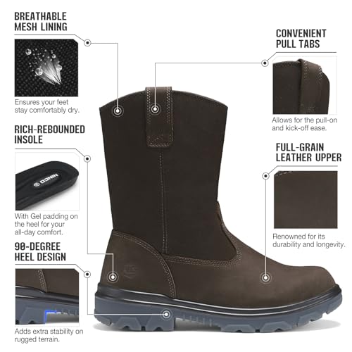 NINGO Steel Toe Work Boots for Men, Waterproof Wellington Mens Boots with Full Grain Leather, Slip Resistant and Puncture Proof, Pull-On Work Shoes for Construction, Industrial and Farming2