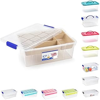 PLASTIFIC Plastic Storage Box Lightweight Robust Stackable Storage Boxes with Lid, Clear Latch Boxes, Plastic Organiser, Space Saving Solution for Home Office (6L - Secure Storage Hinged Lid Box)