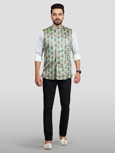 Image of VASTRAMAY Men's Silk Blend Nehru Jacket | Festive Ethnic Attire for Wedding, Party & Ramzan | Traditional Outfit - Eid Special
