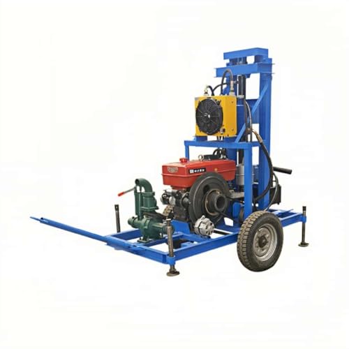 Plataforma de perforación hidráulica diésel resistente, diseño de rueda móvil para pozos de agua domésticos, riego agrícola y deshidratación de construcción, control inteligente con salida de alta