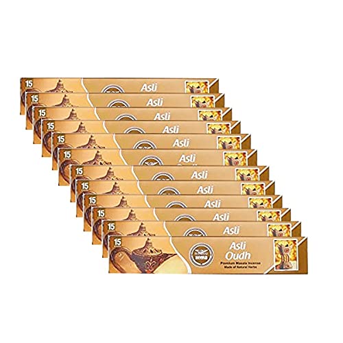 Heera Agarbatti Oudh 15stk (Pack of 12) – Natural Air Freshener – Promotes Calmness – Soothing Fragrance – Premium Indian Aroma Incense Stick for Pooja, Yoga, Aromatherapy, Room Freshener, Meditation