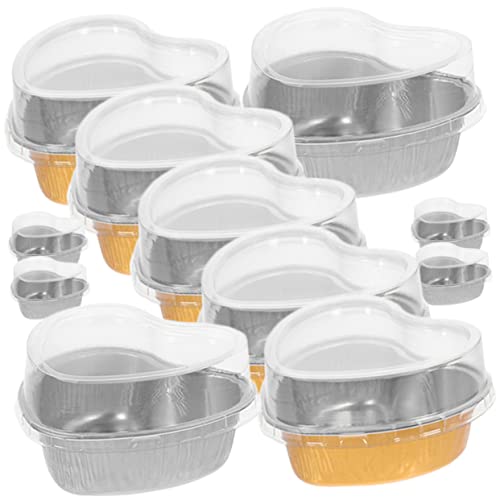 PRETYZOOM 100ml Heart Shape Cake Mold Sturdy Aluminum Foil Baking Cups Cake Dessert Boxes Muffin Cases Snack Bowl Lid