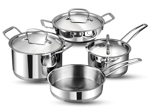Comparison: Best Vinod Non Stick Set 2 Vinod Classic Deluxe Stainless Steel Cookware Combo Set of 4 Pcs/Saucepan, Saucepot, Kadai and Frypan/Deep Kadhai for Cooking/Heavy Induction Bottom