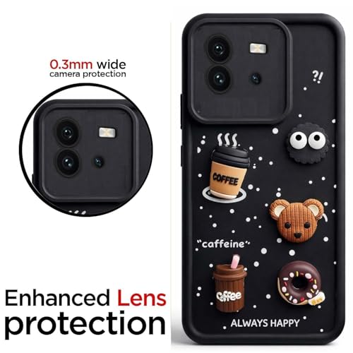 Image of Bintage Cute Fun Taddy| 3D Ball Bear| Donut| Coffee Rubber Case Full Body & Camera Protection Back Cover Compatible for IQOO Neo 6 5G - Black