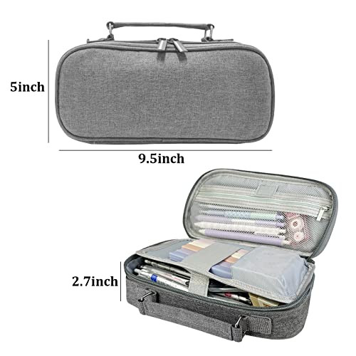 Krightlink Big Capacity Pencil Pen Case, Large Storage Pencil Pouch Pen Case Bag with Zipper, Durable Pencil Bag Organizer, Separate Compartments Pencil Holder for Office School Students, Grey - Thumbnail 7